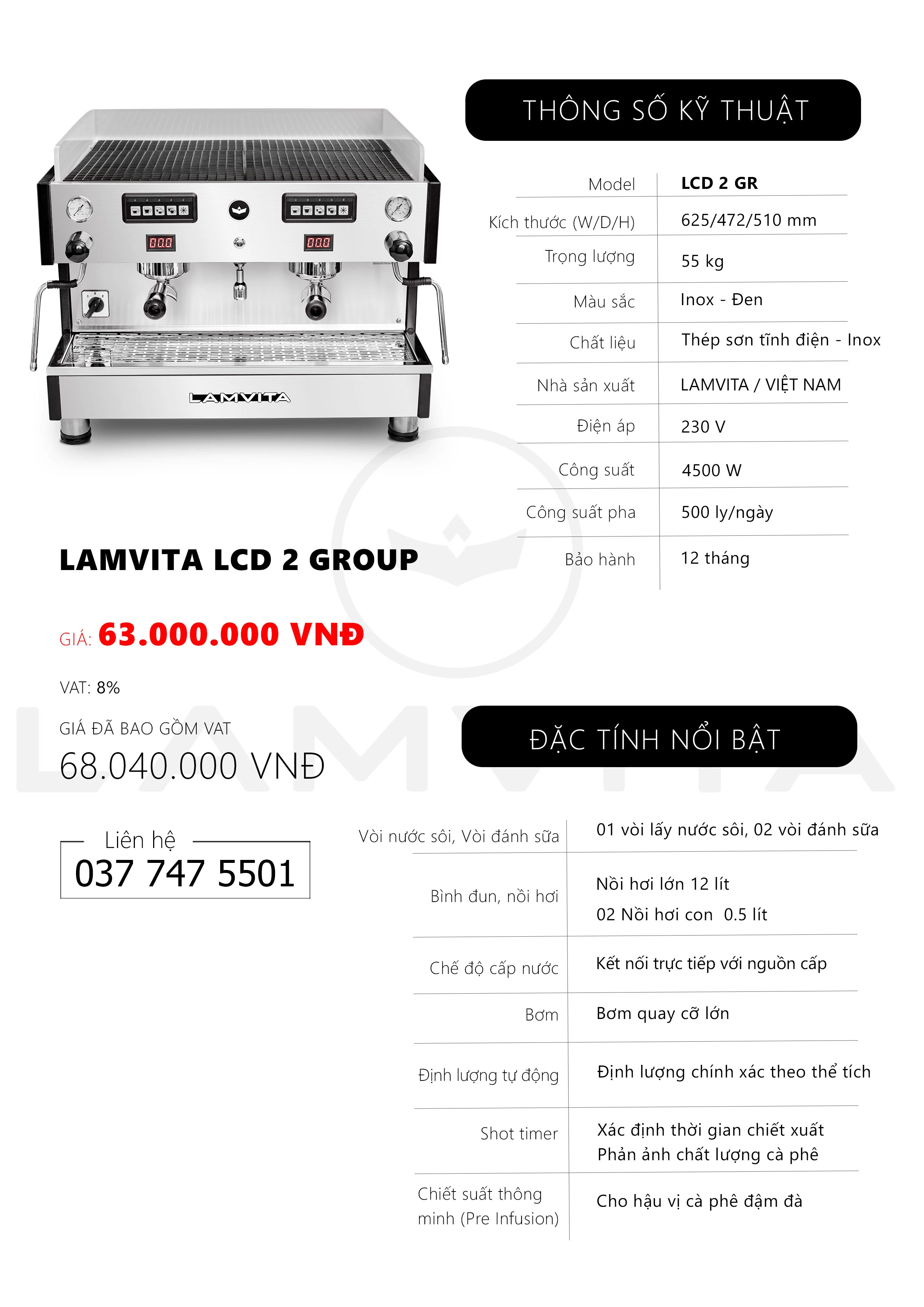 Máy pha cà phê LAMVITA LCD 2 GROUP